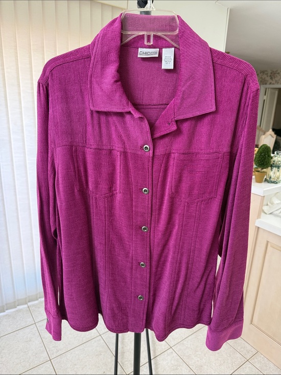 Chico's Tops - Chico's Women's Button-Front Long Sleeve Shirt Jacket - Fuchsia